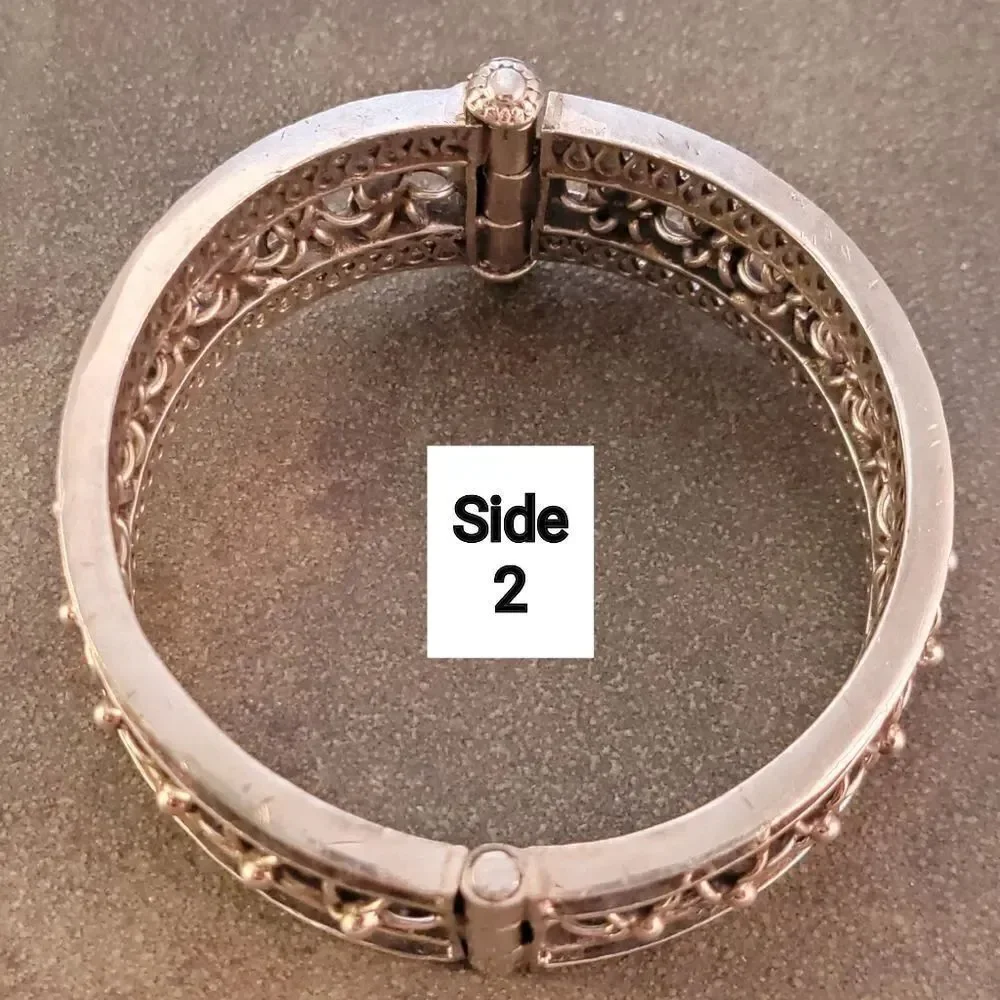 Sterling Vintage Wide Openwork Flower Hinge Bangle Bracelet